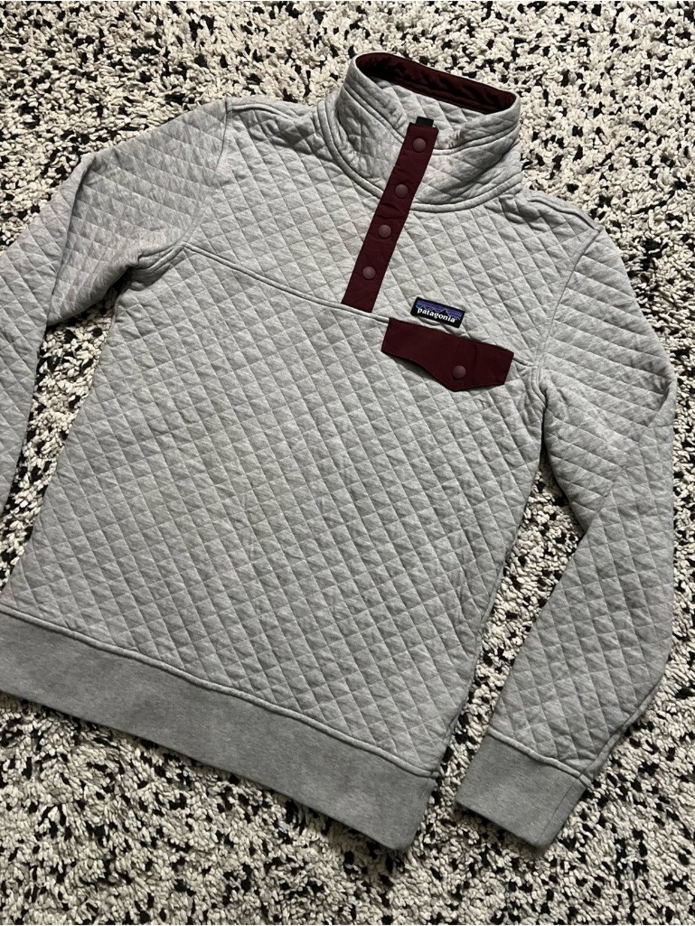 Patagonia Organic Cotton Quilt Snap-T Pullover Sweater Grey Burgundy Women’s XS - Picture 4 of 16